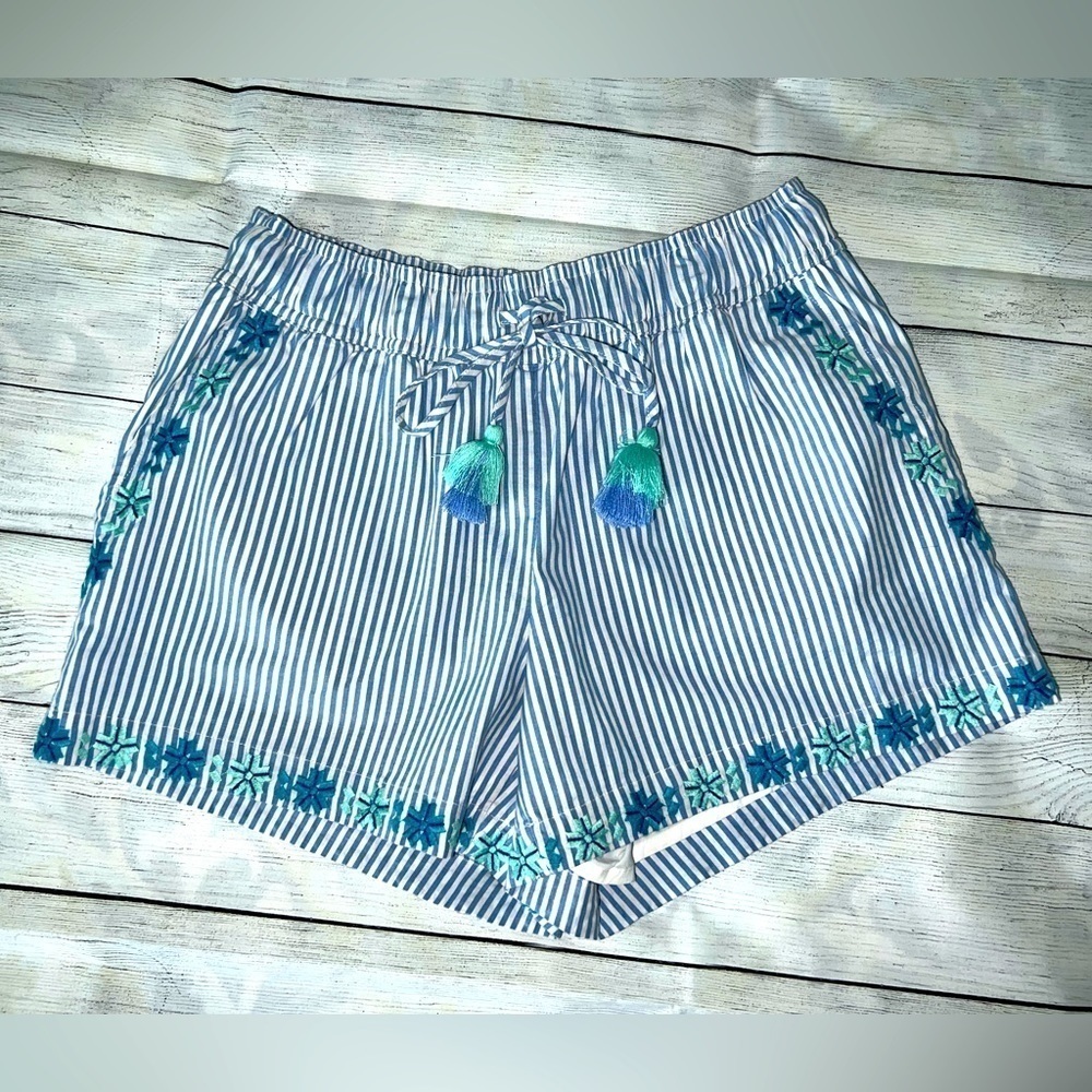 VINEYARD Vines Striped Floral Embroidered Tassel Shorts Size XS Pockets